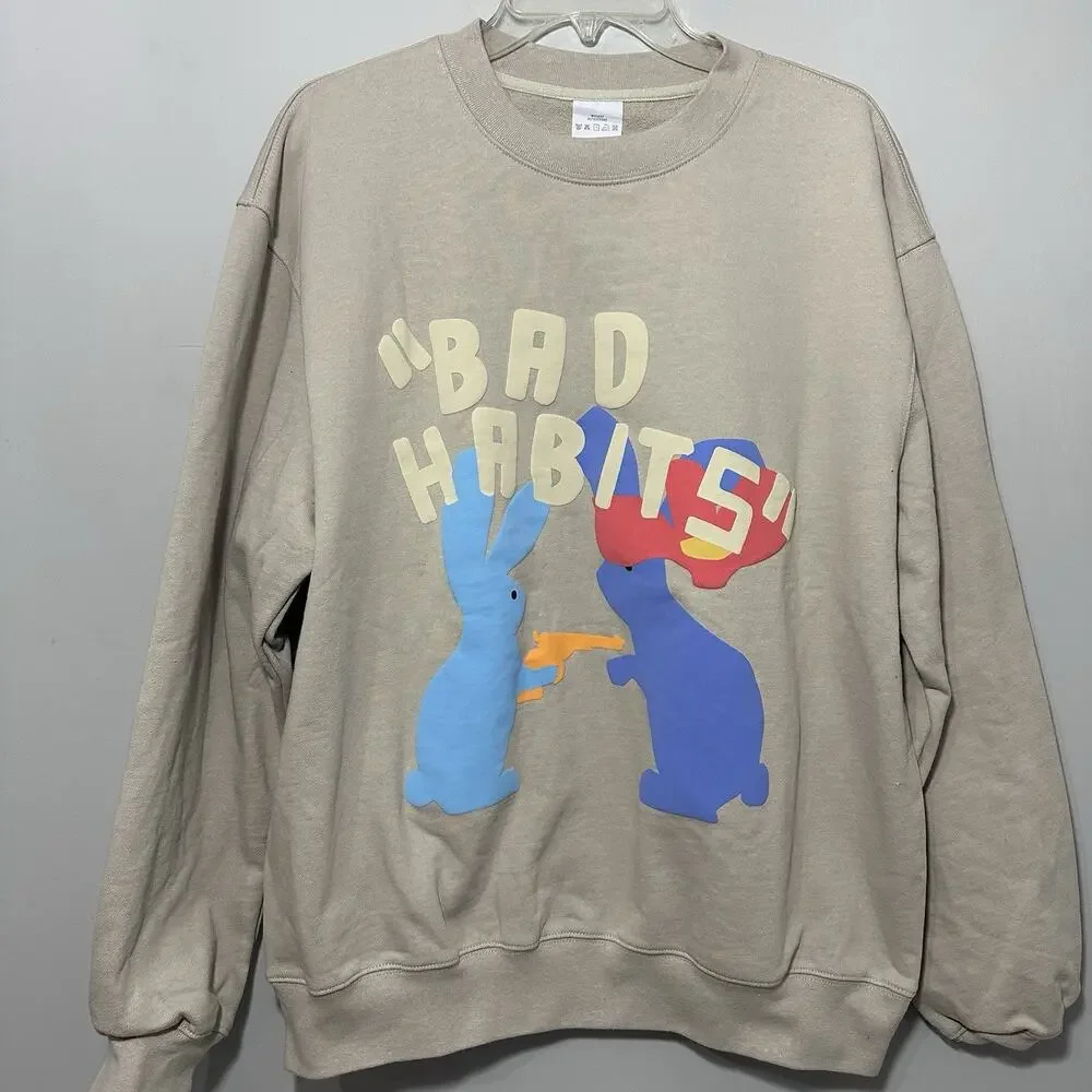 Punk Rock Bunny Graphic Mens Sweatshirt Edgy Streetwear Grunge Pullover Dark - Picture 2 of 8